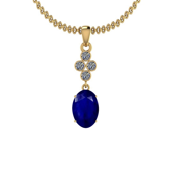 2.60 Ctw I2/I3 Blue Sapphire And Diamond 14K Yellow Gold Necklace