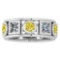 Certified 0.45 Ctw Treated Fancy Yellow Diamond And White Diamond Ladies Fashion Halo Ring 14k White