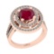 2.10 Ctw SI2/I1 Ruby And Diamond 14K Rose Gold 2 Row Engagement Halo Ring