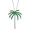 Tsavorite and Diamond Palm Tree Necklace 14k White Gold 0.50ctw
