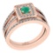 0.81 Ctw SI2/I1 Emerald And Diamond 14K Rose Gold Anniversary Set Ring