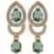 2.34 Ctw Green Amethyst And Diamond 14k Yellow Gold Halo Dangling Earring
