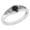 Certified 0.37 Ctw Smoky Quarzt And Diamond 14k White Gold Halo Ring