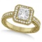 Milgrain Halo Princess Diamond Engagement Ring 14k Yellow Gold 2.00ctw