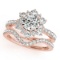 Certified 1.25 Ctw SI2/I1 Diamond 14K Rose Gold Wedding Halo Set Ring