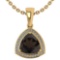 3.15 Ctw Smoky Quarzt And Diamond 14k Yellow Gold Pendant
