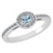 Certified 0.29Ctw Aquamarine And Diamond 18k White Gold Halo Ring (VS/SI1) MADE IN USA