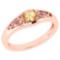 Certified 0.37 Ctw Citrine And Diamond 14k Rose Gold Halo Ring
