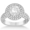 Pave Diamond Double Halo Engagement Ring 18k White Gold 2.09ctw