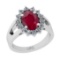 3.02 Ctw SI2/I1 Ruby And Diamond 14K White Gold Engagement Ring