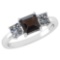 Certified 1.26 Ctw Smoky Quarzt And Diamond 14k White Gold Simple Ring