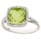 Cushion-Cut Peridot and Diamond Cocktail Ring 14k White Gold 3.70ctwtw