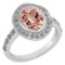 Certified 2.55 Ctw Morganite And Diamond Ladies Fashion Halo Ring 14K White Gold (VS/SI1) MADE IN US