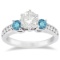 3 Stone White and Blue Diamond Engagement Ring 18K White Gold 1.45 ctw