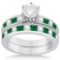 Channel Emerald and Diamond Bridal Set 18k White Gold 2.10ctw