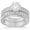 Vintage Style Carved Filigree Solitaire Bridal Set in 14k White Gold