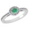 Certified 0.29Ctw Emerald And Diamond 18k White Gold Halo Ring (VS/SI1) MADE IN USA