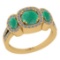 2.43 Ctw SI2/I1 Emerald And Diamond 14K Yellow Gold three Stone Engagement Ring