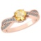 Certified 1.05 Ctw Citrine And Diamond 18K Rose Gold Halo Ring