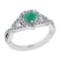 0.90 Ctw SI2/I1 Emerald And Diamond 14K White Gold Engagement Ring