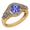 Certified 1.80 Ctw Tanzanite And Diamond Ladies Fashion Halo Ring 14k Yellow Gold MADE IN USA (VS/SI