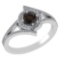 0.73 Ctw Smoky Quarzt And Diamond 14k White Gold Halo Ring