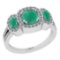 2.43 Ctw SI2/I1 Emerald And Diamond 14K White Gold three Stone Engagement Ring
