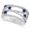 Blue Sapphire and Diamond Bypass Wide Ring 14k White Gold 1.25 ctw