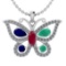 1.17 Ctw I2/I3 Multi Stone And Diamond 10K White Gold butterfly Necklace