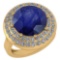 Certified 7.30 Ctw Blue Sapphire And Diamond Halo Ring 14K Yellow Gold