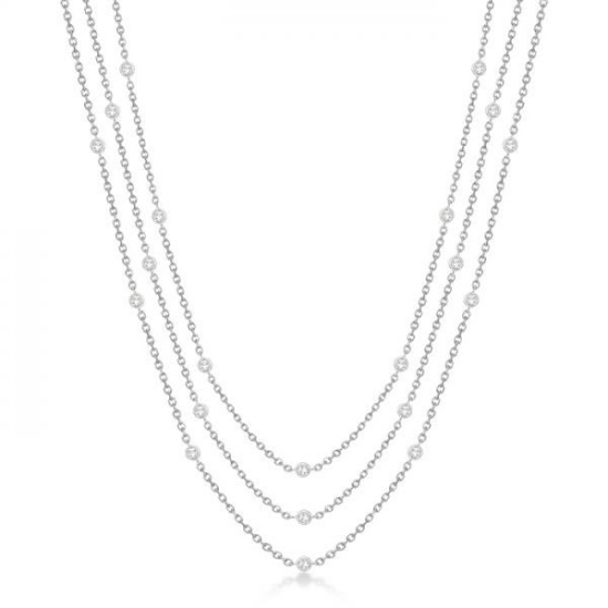 Three-Strand Diamond Station Necklace in 14k White Gold (3.01ct)