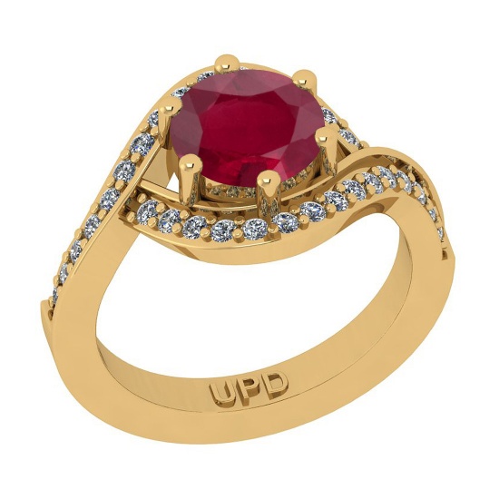 1.18 Ctw SI2/I1 Ruby And Diamond 14K Yellow Gold Bridal Wedding Set Ring