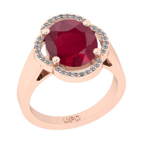 3.16 Ctw SI2/I1 Ruby And Diamond 14K Rose Gold Engagement Ring