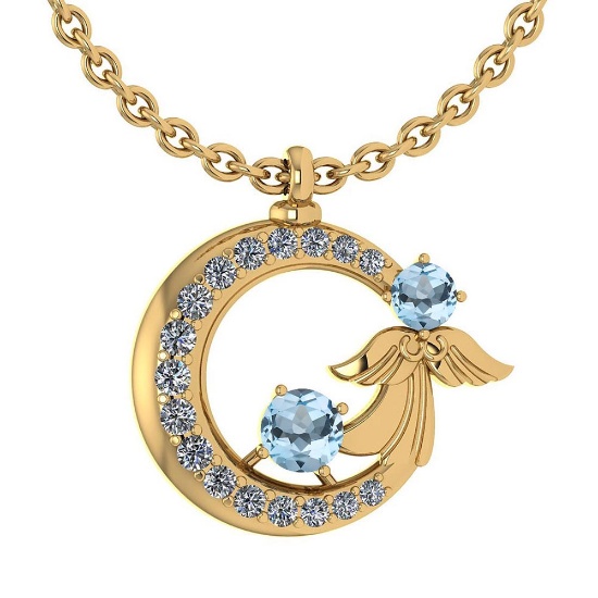 Certified 1.14 Ctw Blue Topaz And Diamond Tiny Angel Necklace For womens New Expressions love collec
