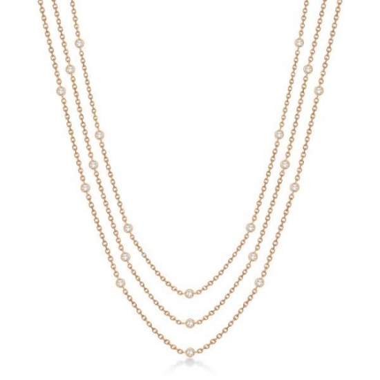 Three-Strand Diamond Station Necklace in 14k Rose Gold (3.01ct)
