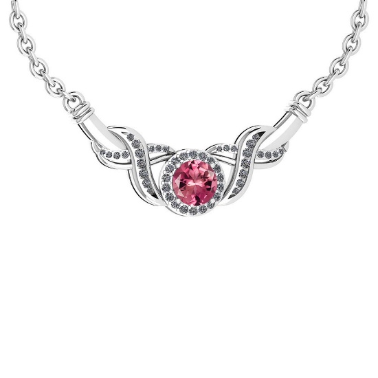 Certified 1.16 Ctw Pink Tourmaline And Diamond Necklace For Beautiful Ladies 14K White Gold (VS/SI1)