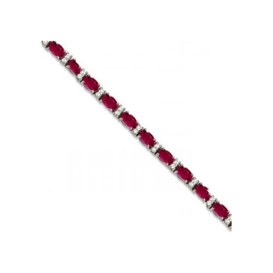 Diamond and Oval Cut Ruby Tennis Bracelet 14k White Gold 9.25ctw