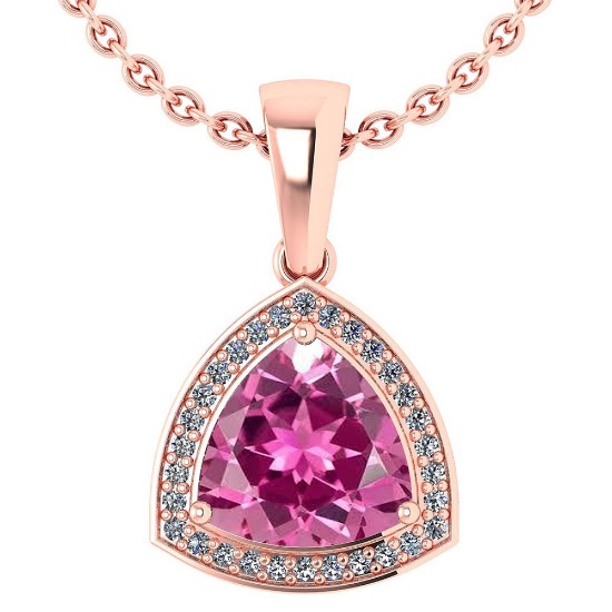 3.15 Ctw Pink Tourmaline And Diamond 14k Rose Gold Pendant