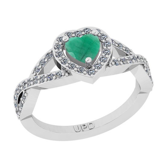 0.90 Ctw SI2/I1 Emerald And Diamond 14K White Gold Engagement Ring