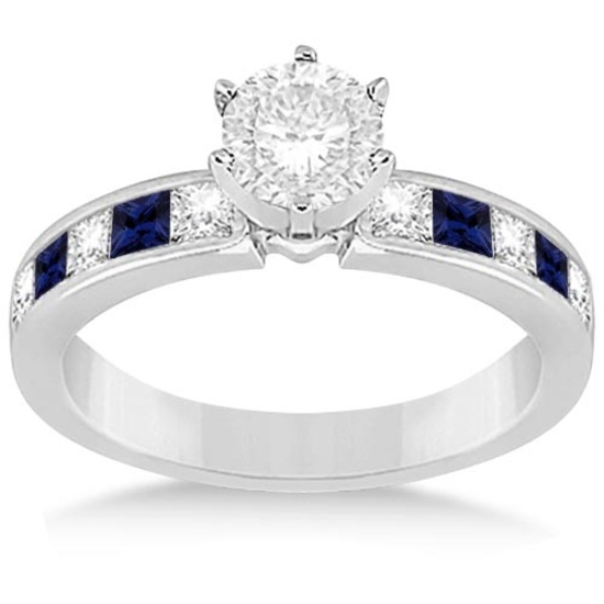 Channel Blue Sapphire and Diamond Engagement Ring 14k White Gold 1.60ctw