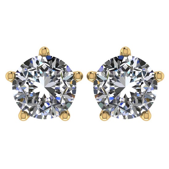 Certitifed 1.60 Ctw Round Diamond 14K Yellow Gold Stud Earrings