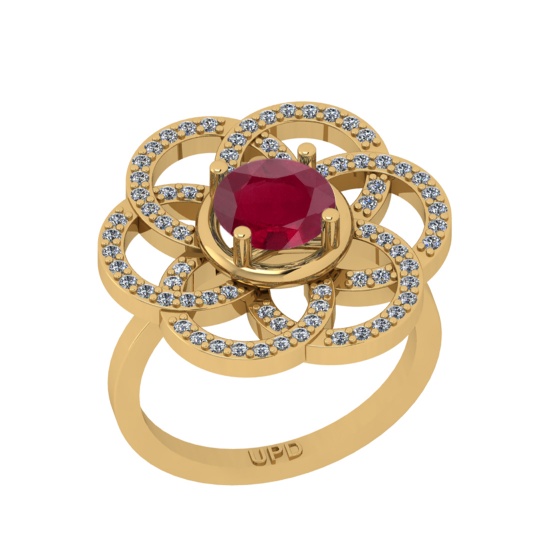 1.82 Ctw I2/I3 Ruby And Diamond 14K Yellow Gold Wedding Ring