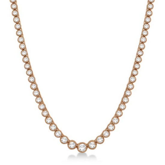 Milgrain Eternity Diamond Tennis Necklace 14k Rose Gold (7.05ct)