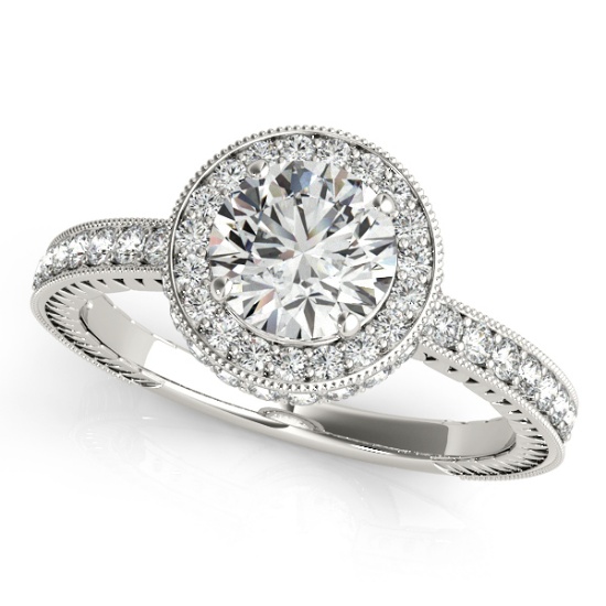 Certified 0.95 Ctw SI2/I1 Diamond 14K White Gold Bridal Wedding Ring