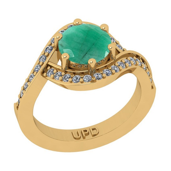 1.18 Ctw SI2/I1 Emerald And Diamond 14K Yellow Gold Bridal Wedding Set Ring