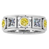 Certified 0.45 Ctw Treated Fancy Yellow Diamond And White Diamond Ladies Fashion Halo Ring 14k White