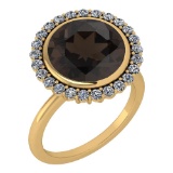 Certified 5.95 Ctw Smoky Quartz And Diamond VS/SI1 Halo Ring 14K Yellow Gold MADE IN USA