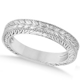 Vintage Style Carved Filigree Leaf Design Wedding Band in Platinum