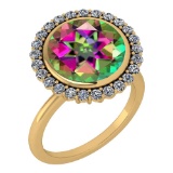 Certified 5.95 Ctw Mystic Topaz And Diamond VS/SI1 Halo Ring 14K Yellow Gold MADE IN USA