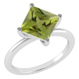 Certified 3.00 Ctw Peridot Ladies Fashion 14K White Gold Solitaire Ring (VS/SI1) MADE IN USA